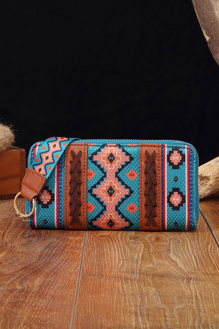 Western Aztec Print PU Leather Wristlet Wallet
