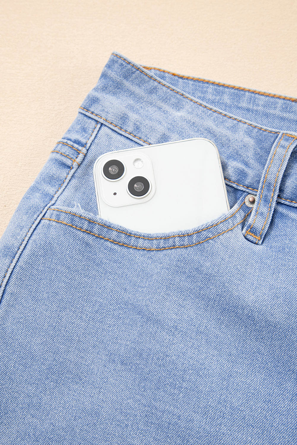 Iceland Blue Unique Hem Design Elastic Waist Flare Leg Jeans