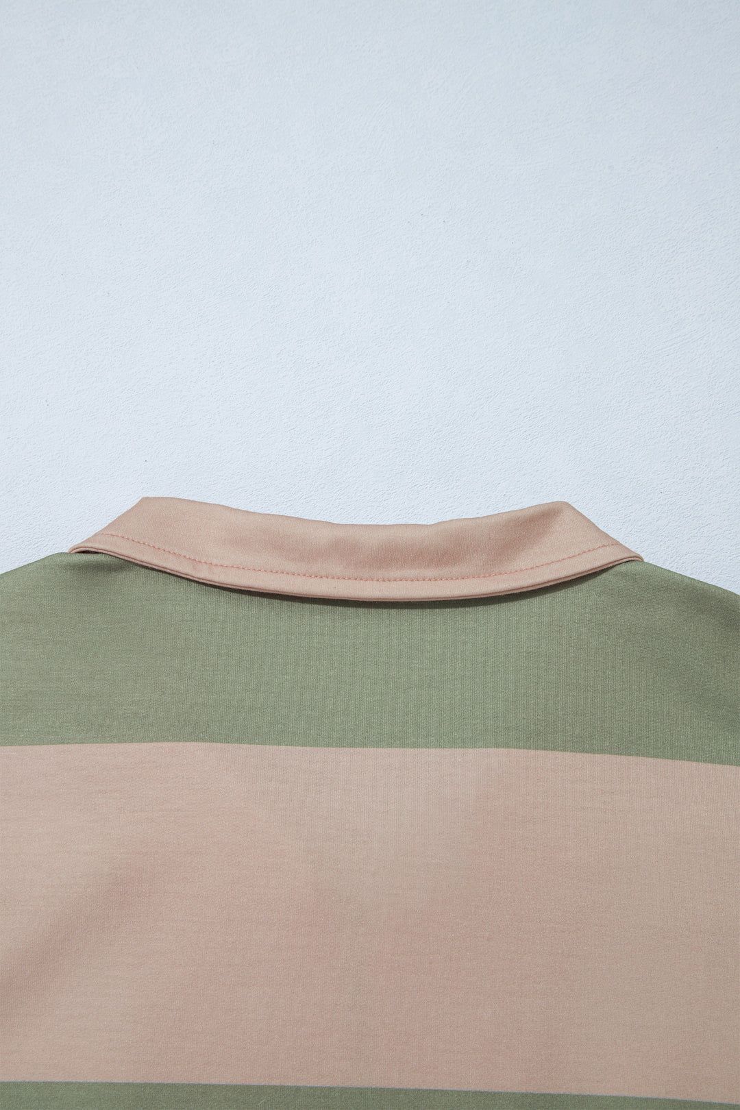 Green Striped Colorblock Zipper Pullover Long Sleeve Loose Top