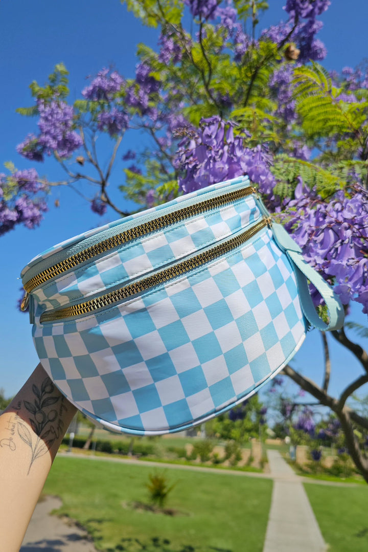 Checkered Print Wide Strap Large Crossbody Bag