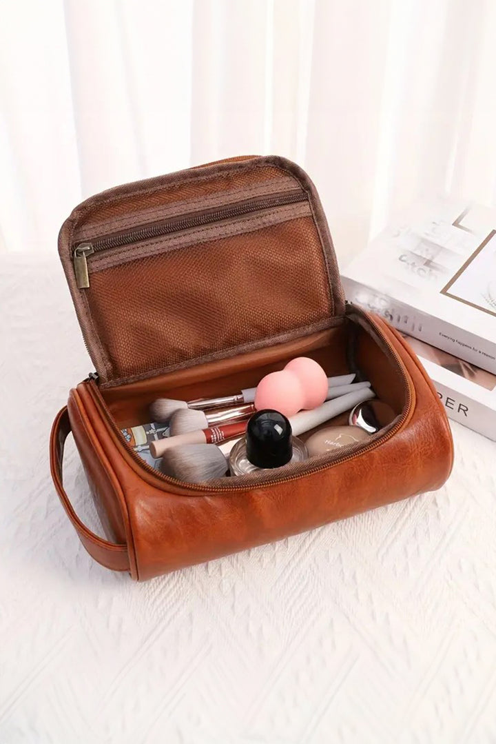 Grande trousse de maquillage multifonctionnelle en cuir PU