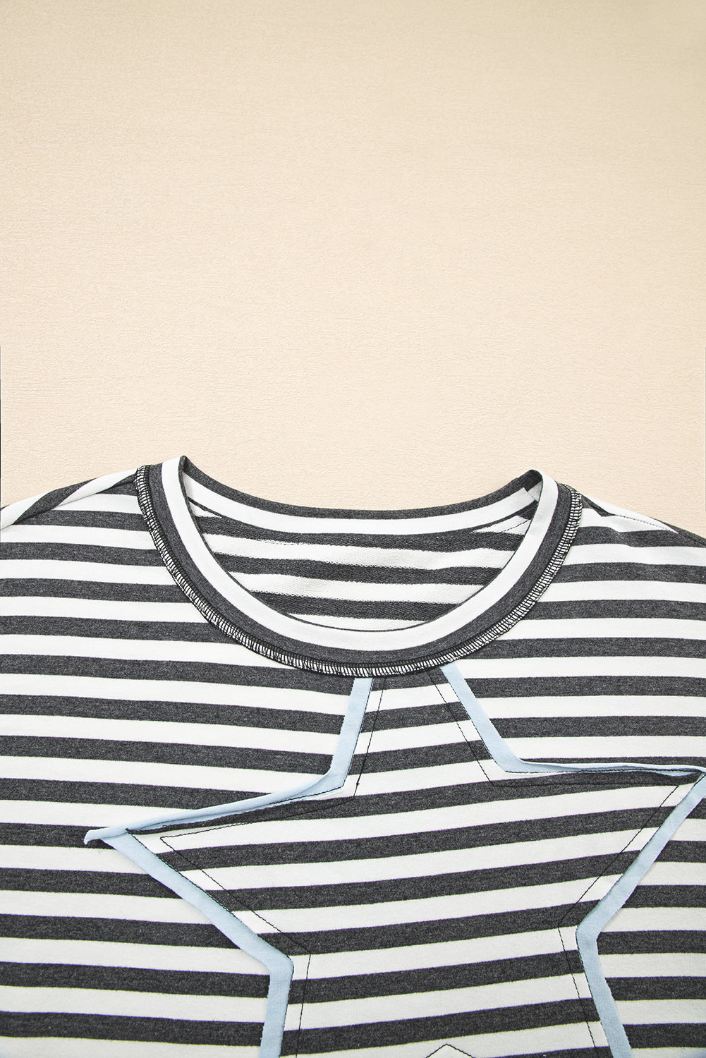 Starry Patch Drop Shoulder Raw Edge Casual Knit Top