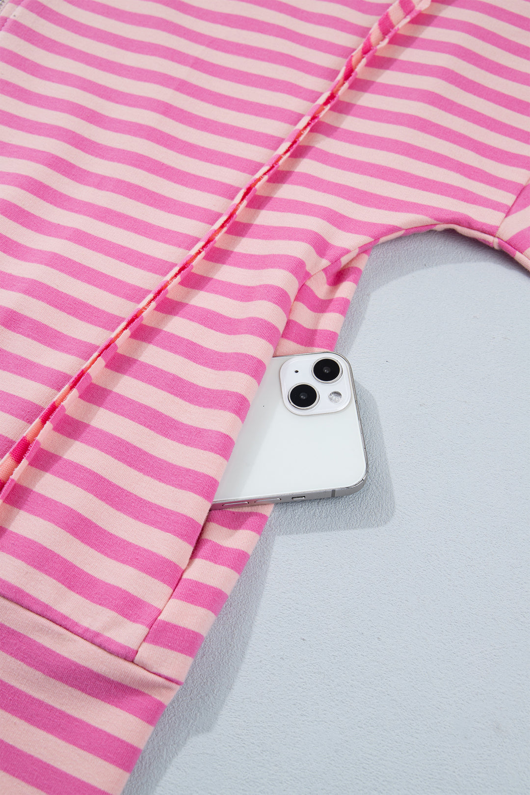 Pink Stripe Zip-up Puff Sleeve Zip Jacket Sweatshirt