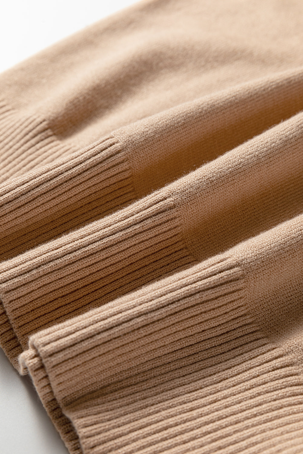 Light French Beige Solid Color Knit Short Puff Sleeve Sweater