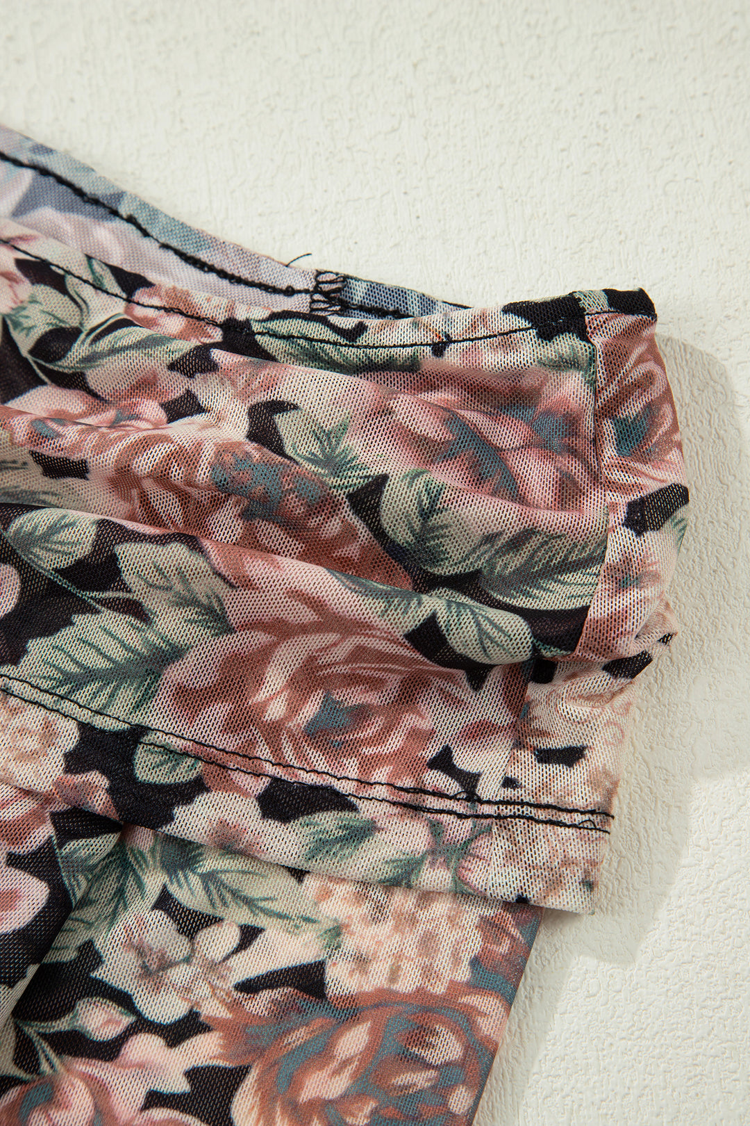 Floral Print Mesh Long Sleeve Foldover Off Shoulder Top