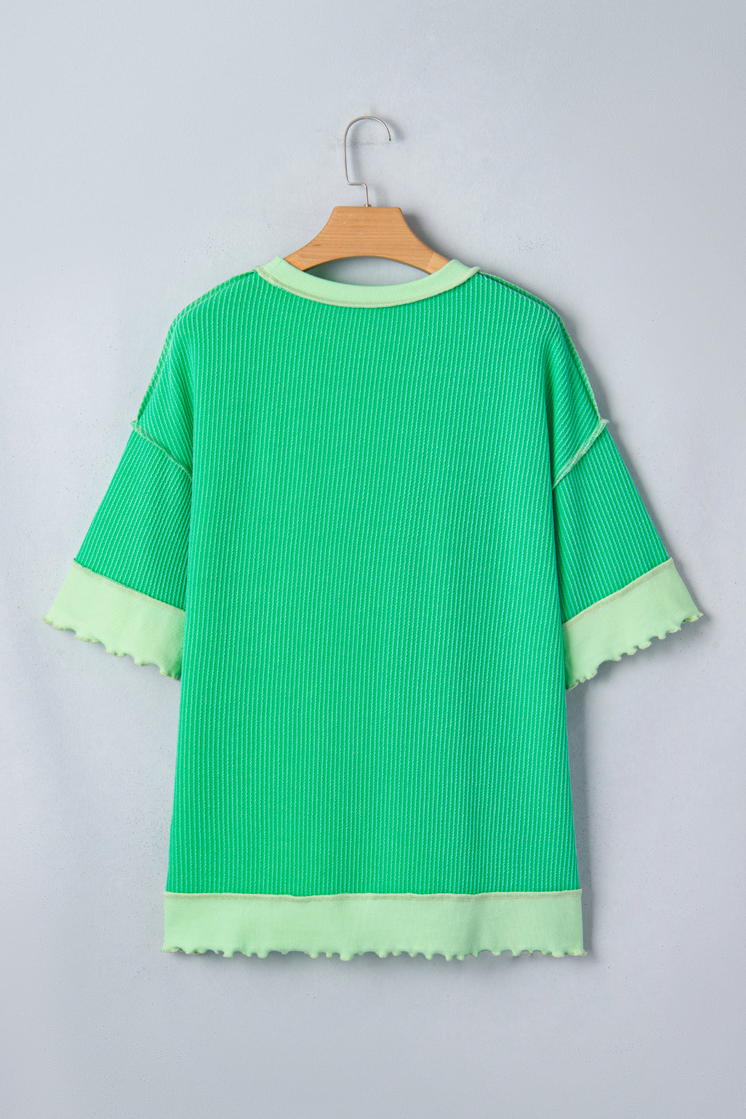 Casual Mint Green Loose Uneven Hem Twist Ribbed T Shirt