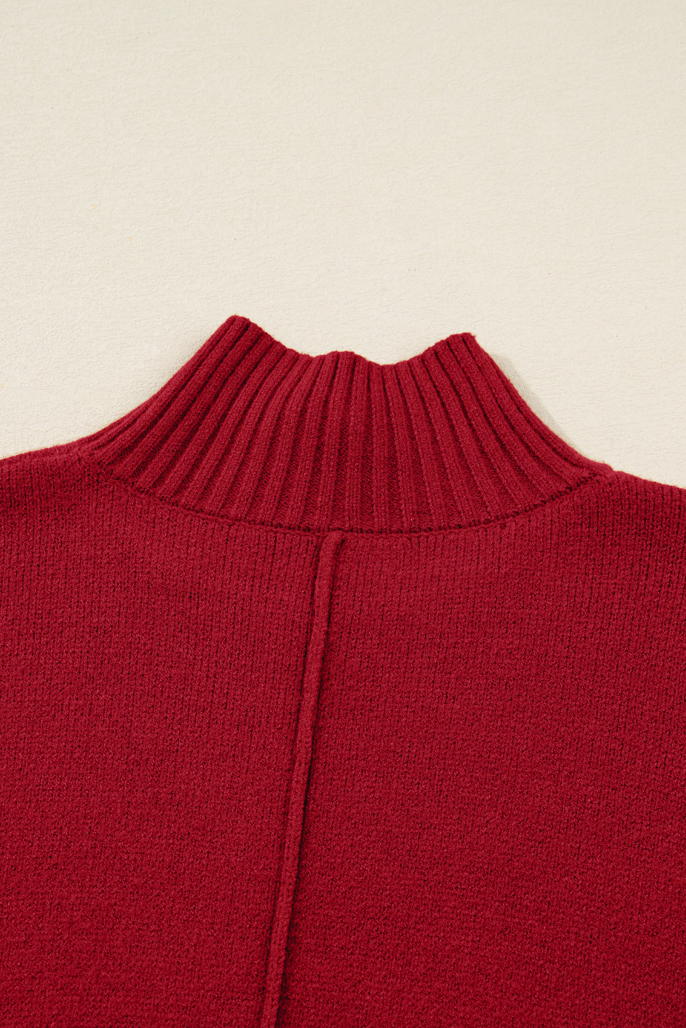 Ribbed High Neck Front Pockets Center Seam Shift Sweater Dress