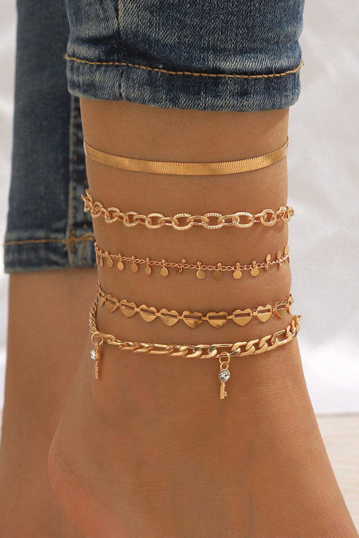 Bracelets de cheville Sweet Heart en strass, 5 pièces