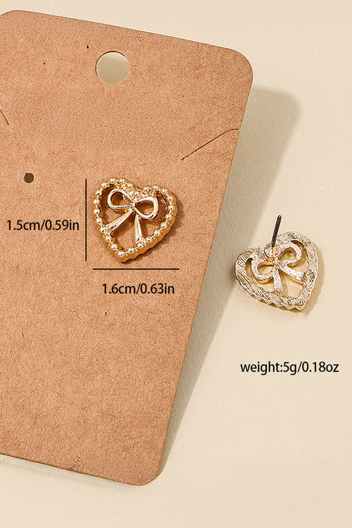 Bow Decor Heart Shape Plate Alloy Stud Earrings