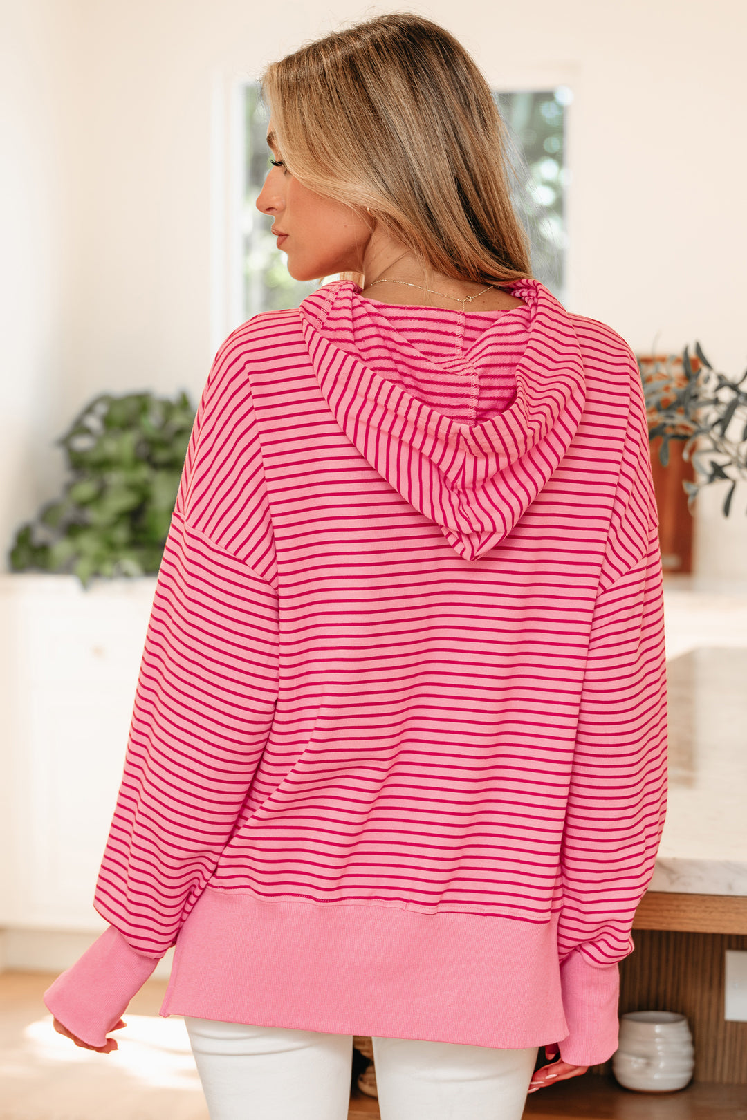 Thumbhole Side Slits Drop Shoulder Loose Fit Hoodie
