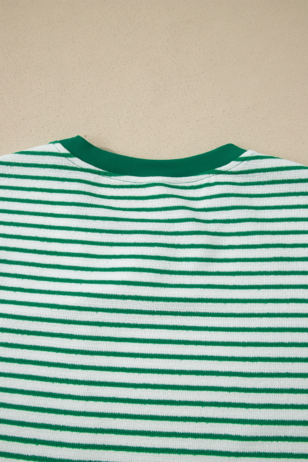 Green Stripe Crew Neck Tee Drawstring Waist Cropped Pants Set