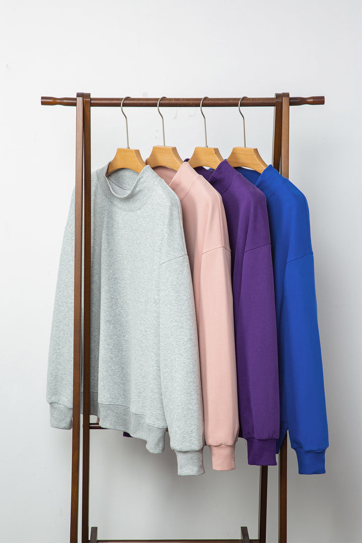 Tillandsia Purple Solid Color Oversized Mock Neck Sweatshirt