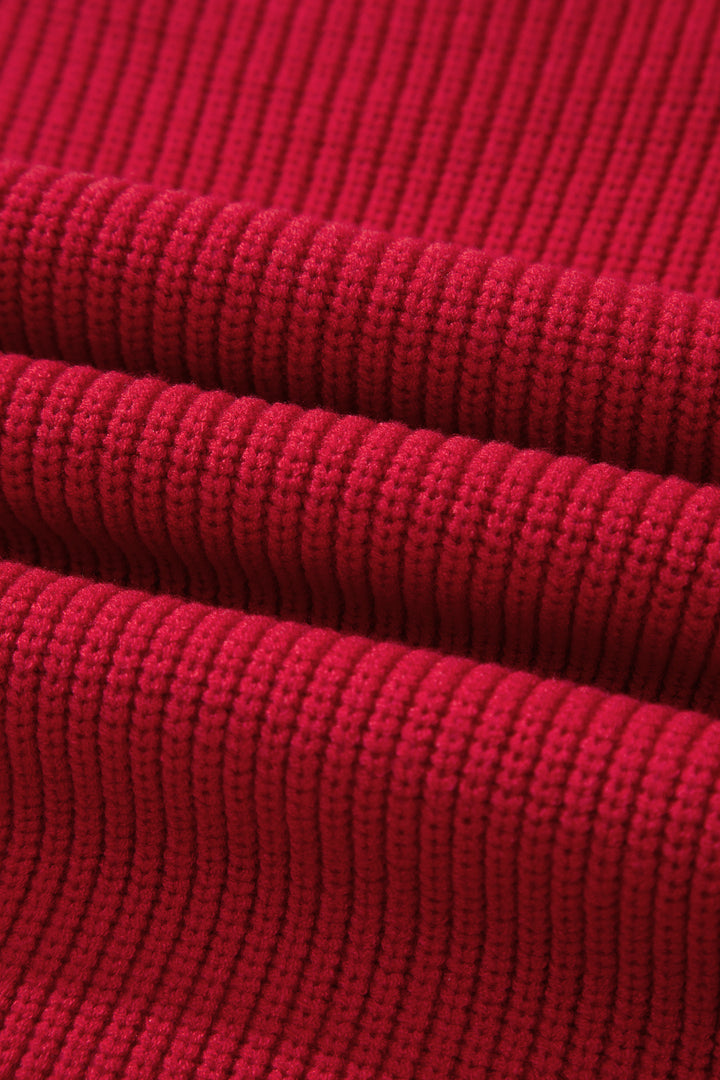 Red Dahlia Ribbed Knit Stand Neck Regular Fit Pullover Sweater