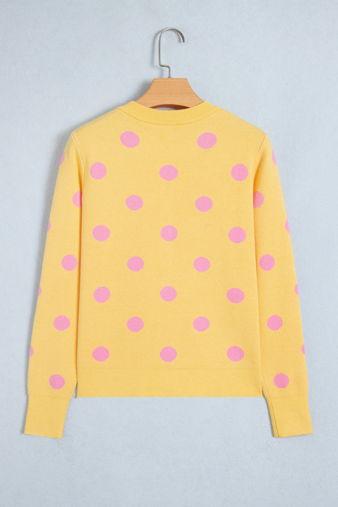 Yellow Cream Casual Polka Dot Button Front Long Sleeve Sweater Cardigan