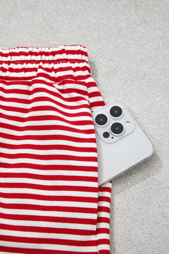 Red Stripe Oversize Mock Neck Sweatshirt and Shorts Set