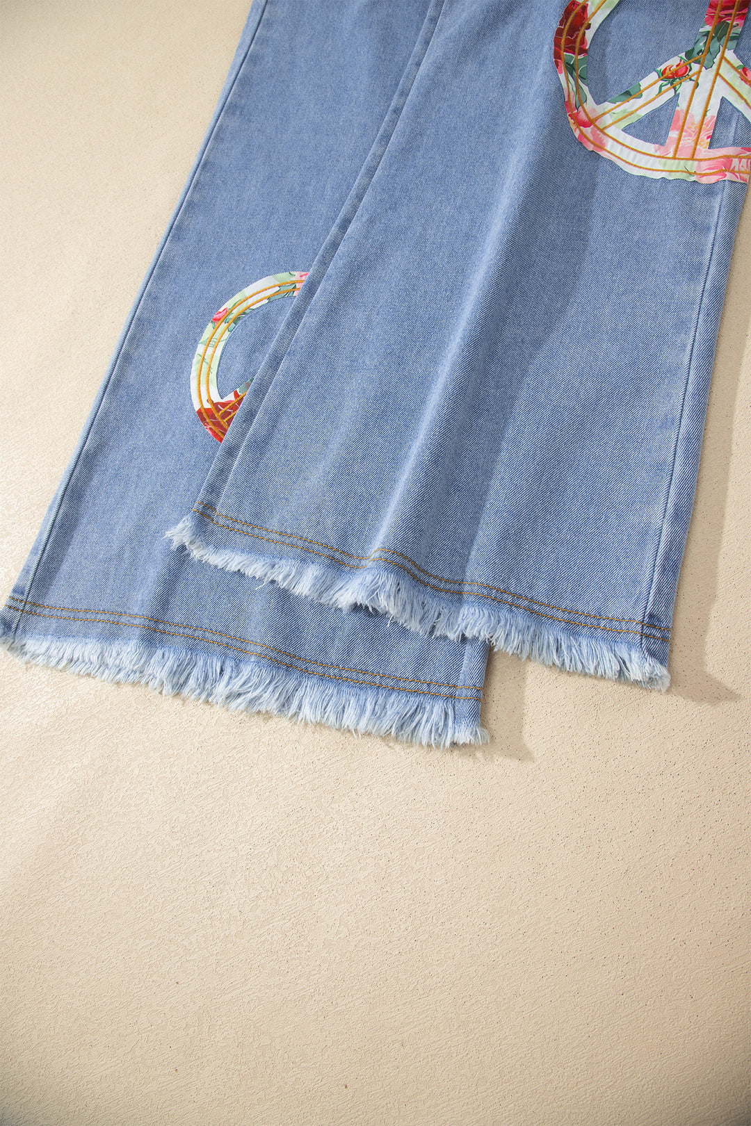 Myosotis Floral Peace Sign Embroidered Patch Wide Leg Jeans