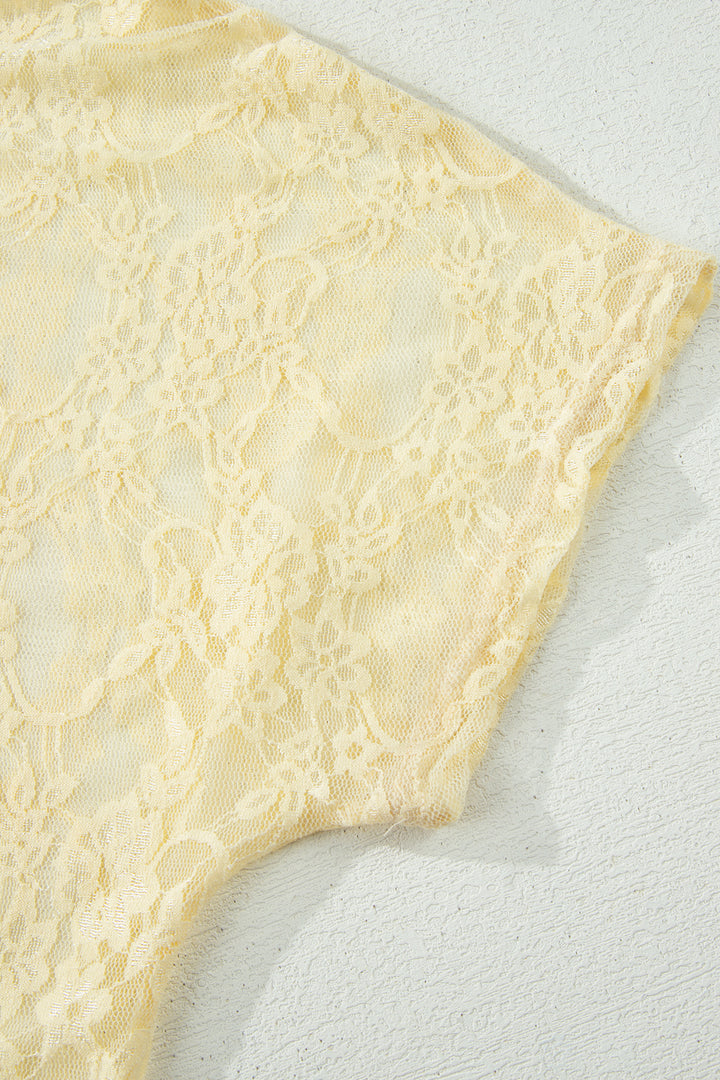 Yellow Cream Sheer Floral Lace Boxy Tee