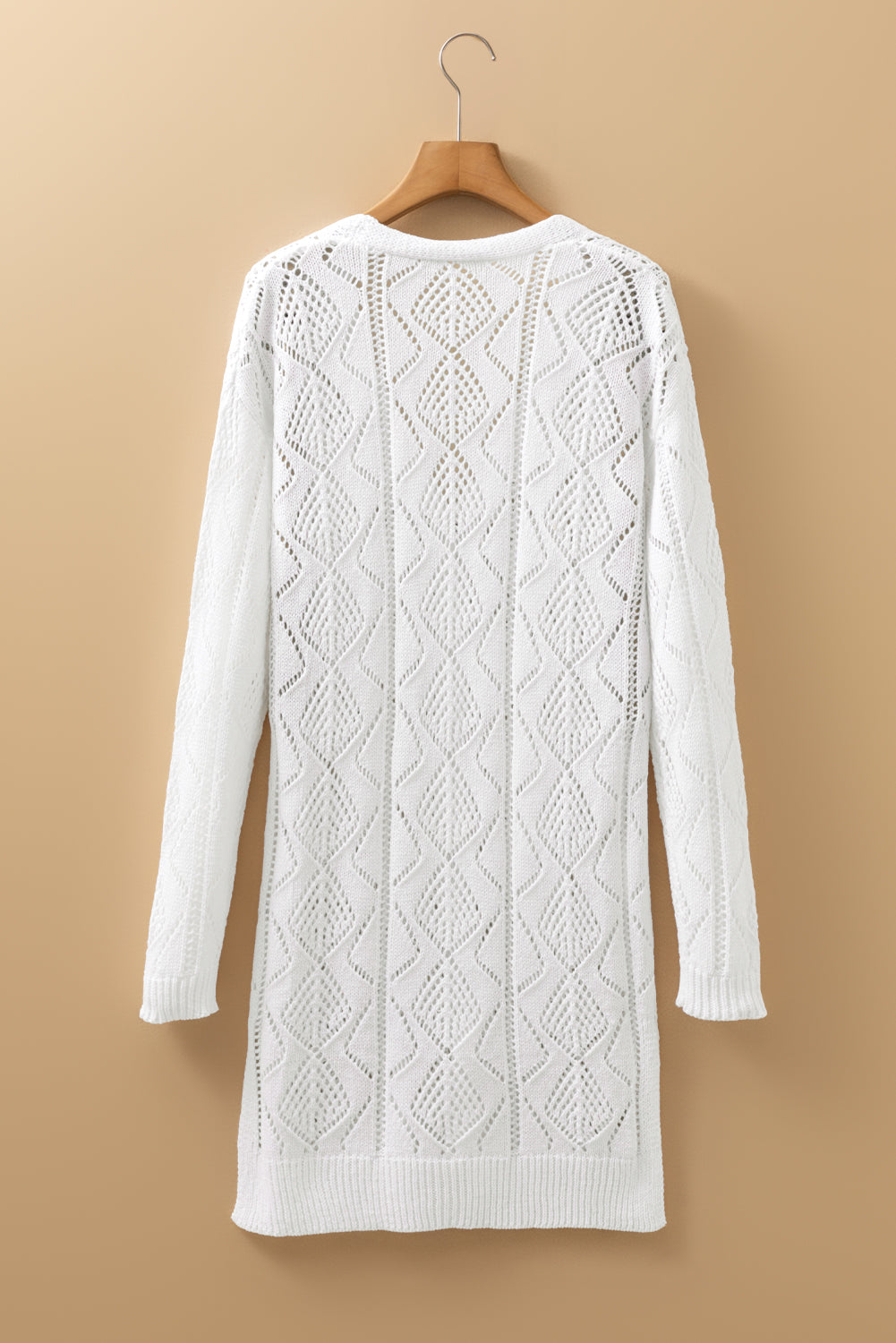 White Hollow-out Openwork Knit Cardigan