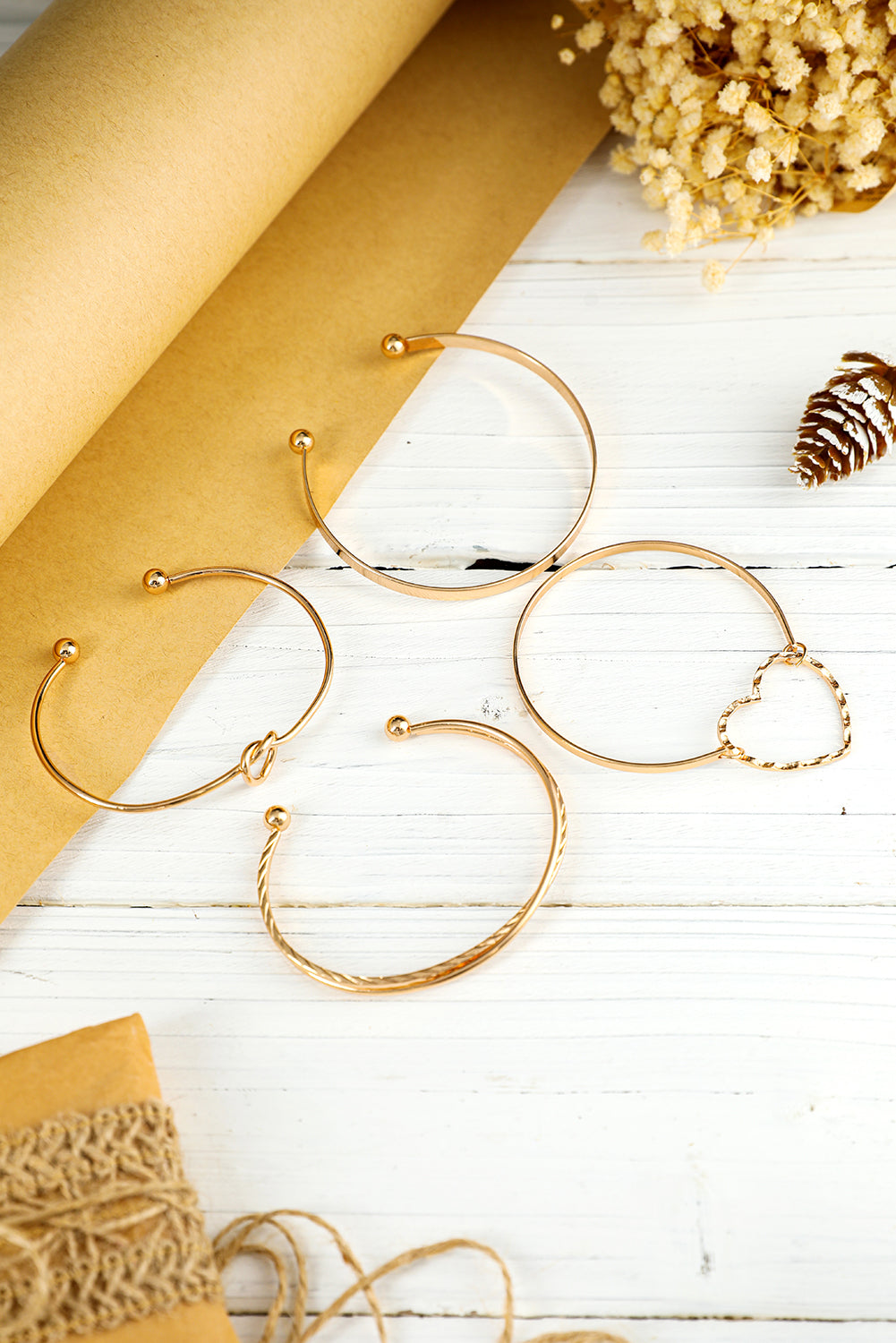 Ensemble de bracelets manchette ouverts multicouches plaqués cœur