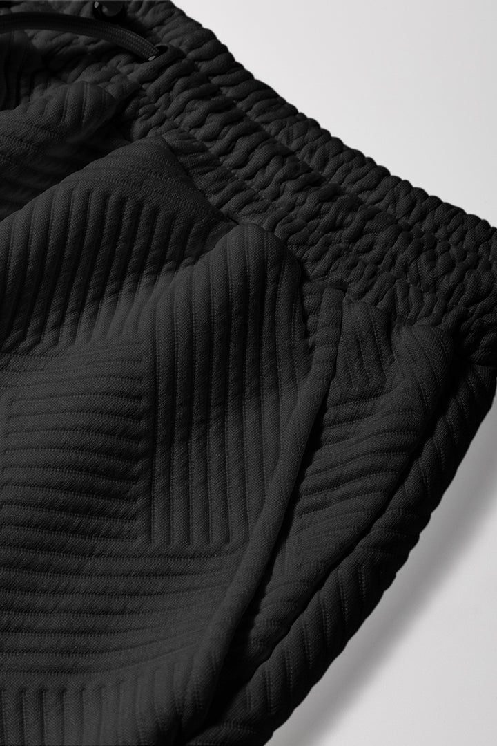 Black Textured Short Sleeve Top and Shorts Set