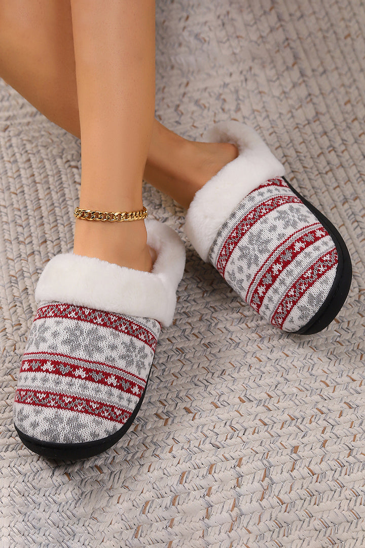 Snowflake Pattern Knitted Plush Home Slippers