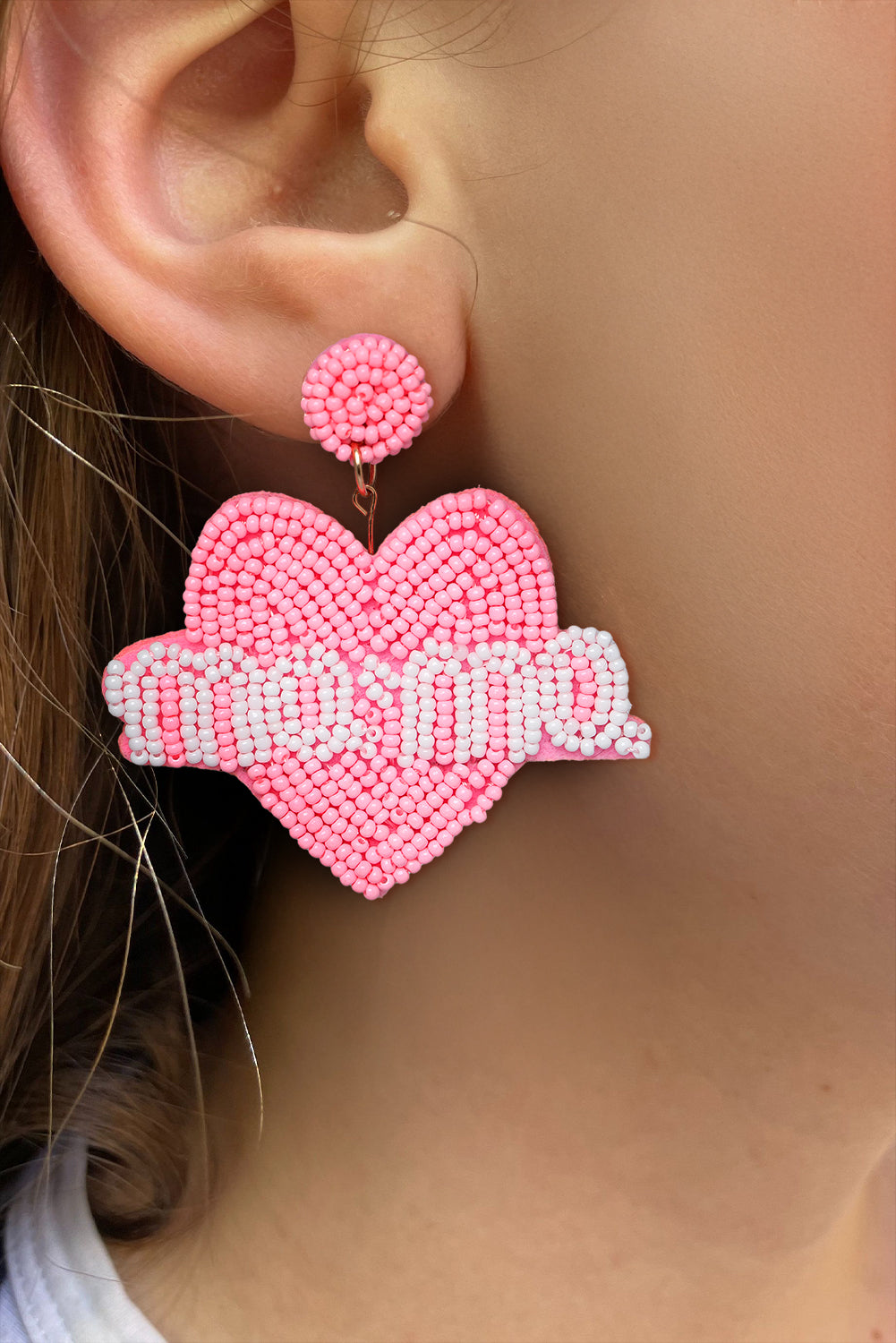 Mama Heart Shape Beaded Stud Earrings