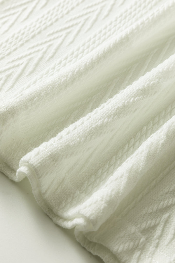 Floral Patchwork Textured Knit Drawstring V Neck Blouse