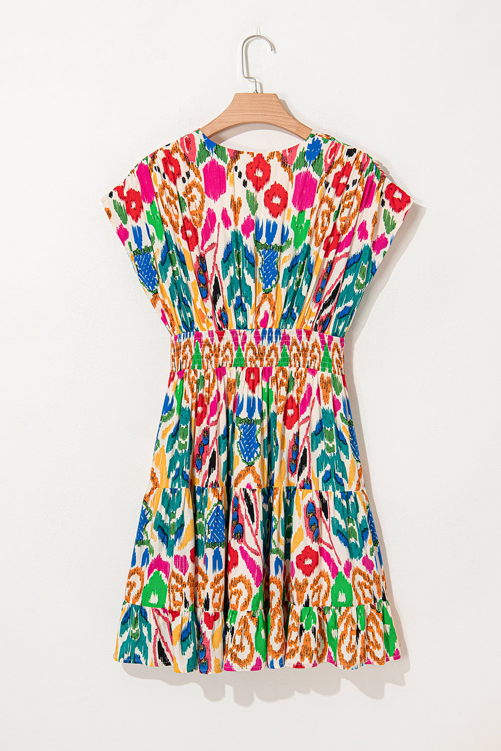 Sky Blue Abstract Print Dolman Sleeve Ruffle Tiered Mini Dress