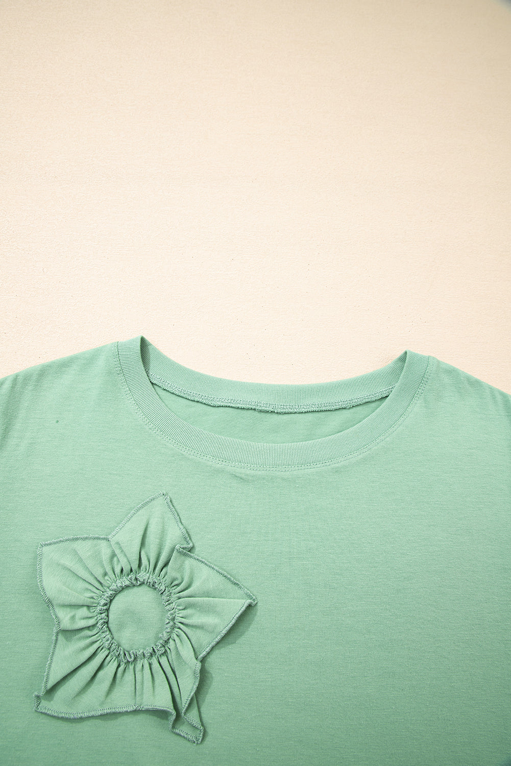 Grass Green Flower Applique Mineral Wash Plus Size Top