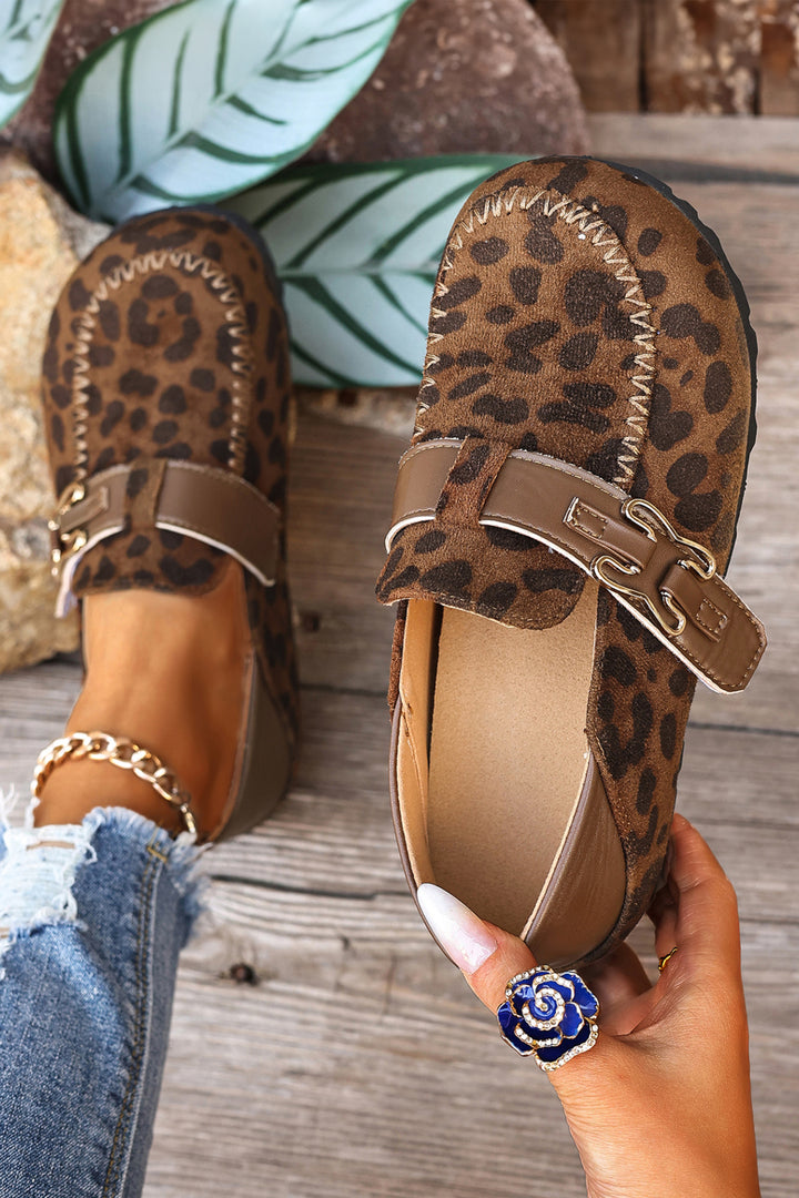 Faux Suede PU Leather Patchwork Retro Buckle Slip On Shoes