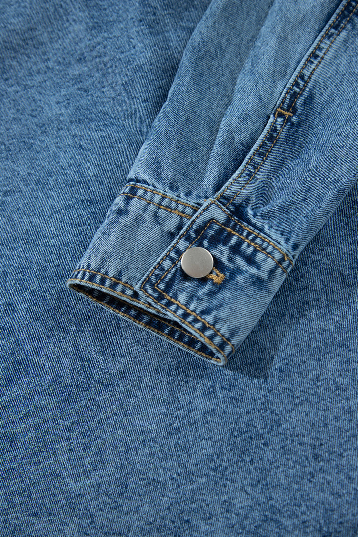 Sail Blue Rivet Embellished Western Style Regular Fit Denim Jacket