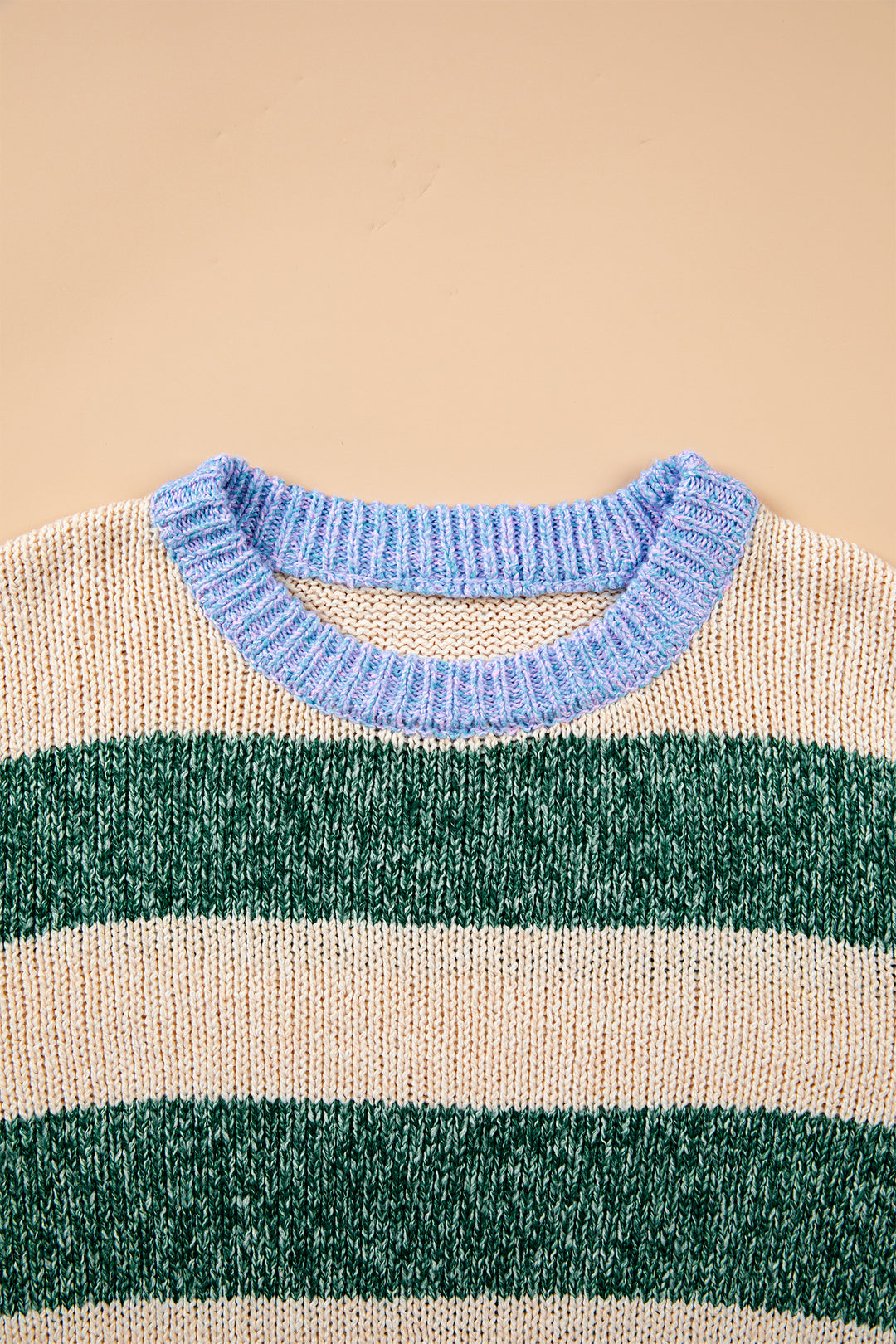 Green Stripe Colorblock Drop Shoulder Pullover Sweater