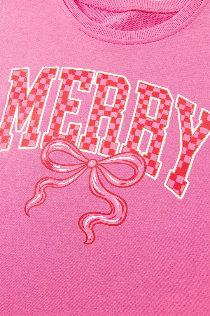 Pink Christmas Slogan Graphic Plaid Contrast Two-piece Pant Set