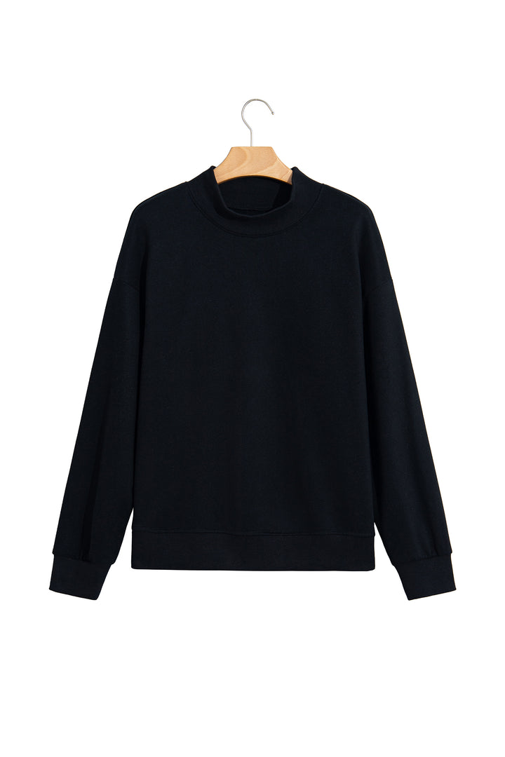 Black Solid Color Oversized Mock Neck Sweatshirt