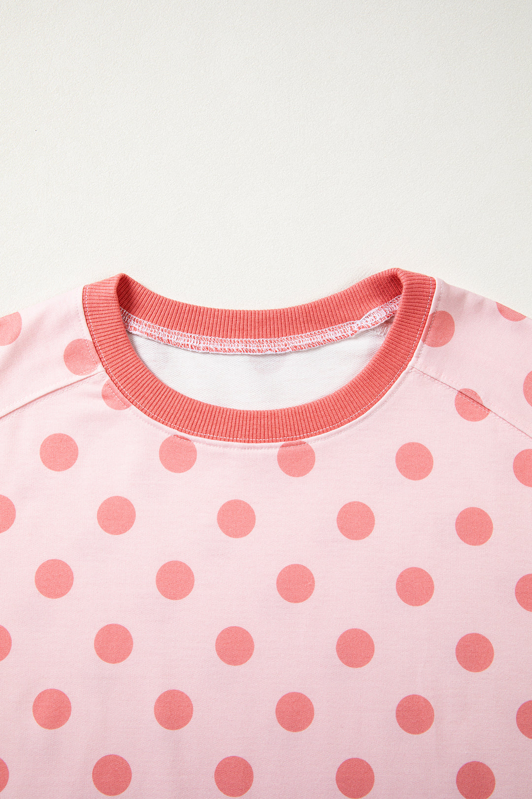Pink Color Block Trim Polka Dot Casual Tee