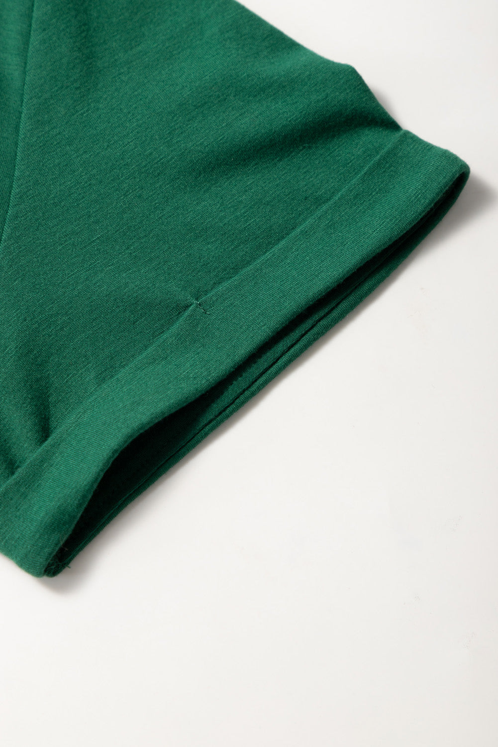 Dark Green Round Neck Rolled Sleeve Plus Size T-shirt