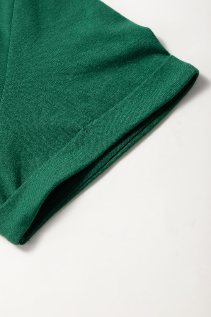 Dark Green Round Neck Rolled Sleeve Plus Size T-shirt