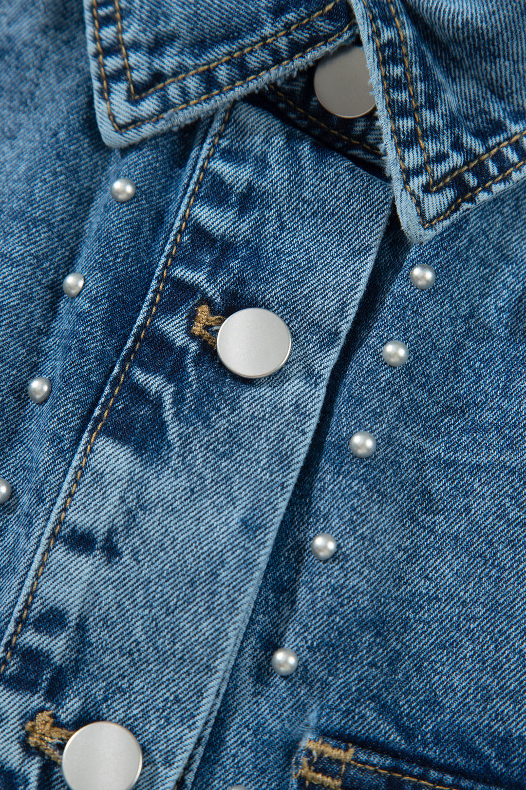 Sail Blue Rivet Embellished Western Style Regular Fit Denim Jacket