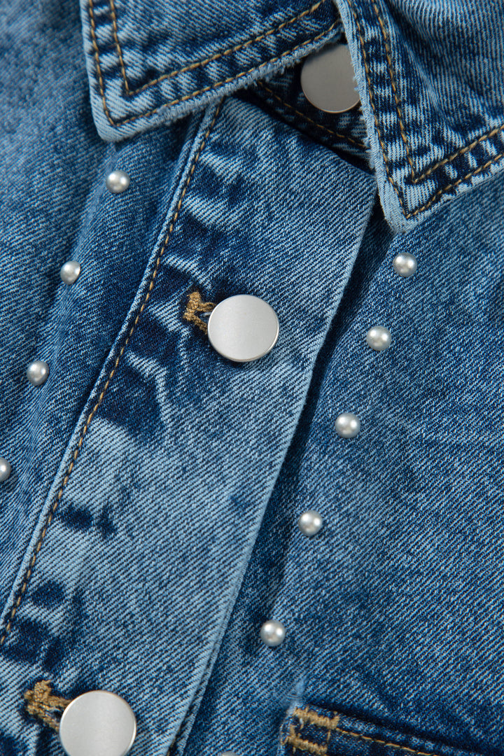 Sail Blue Rivet Embellished Western Style Regular Fit Denim Jacket