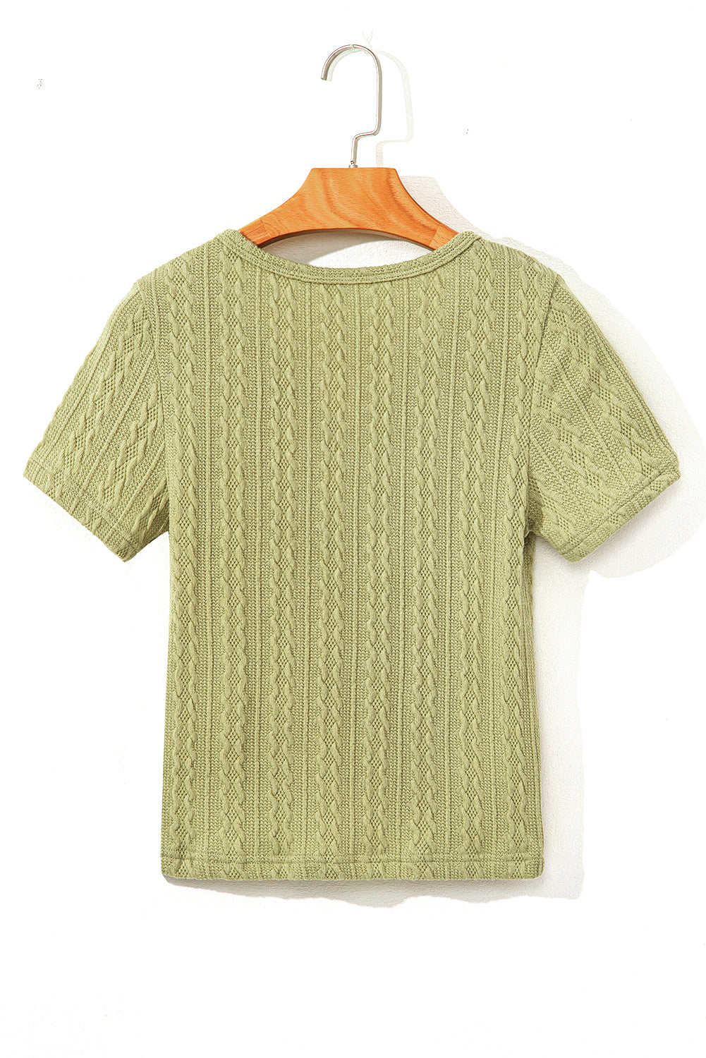 Textured Knit Slim Fit Notch V Neck T Shirt