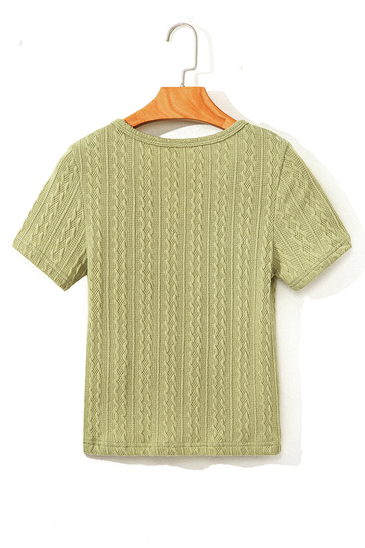 Textured Knit Slim Fit Notch V Neck T Shirt