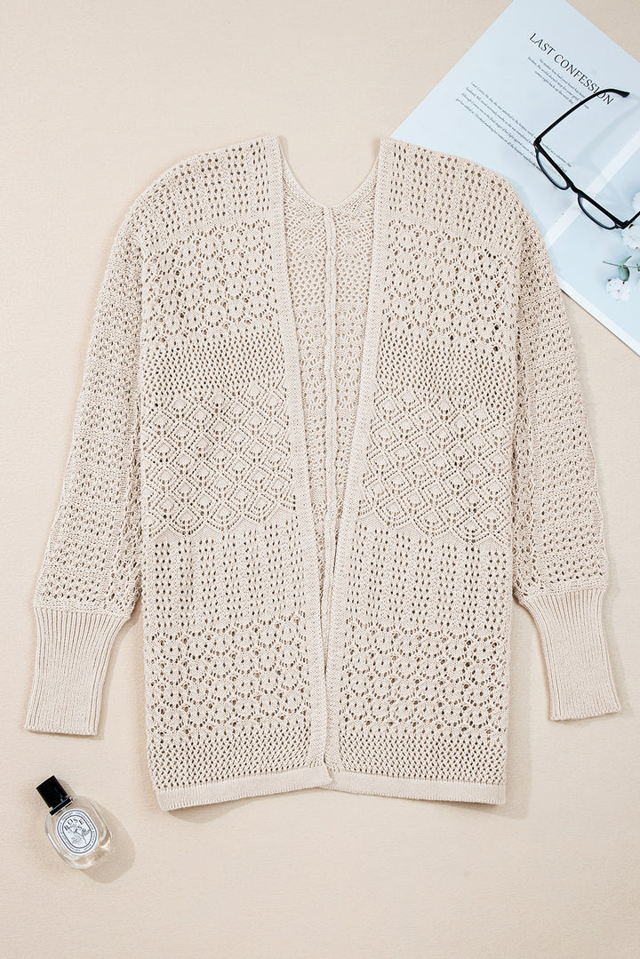 Mix Pattern Hollowed Knit Open Front Cardigan
