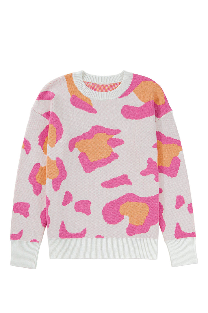 Sachet Pink Playful Leopard Print Drop Shoulder Baggy Sweater