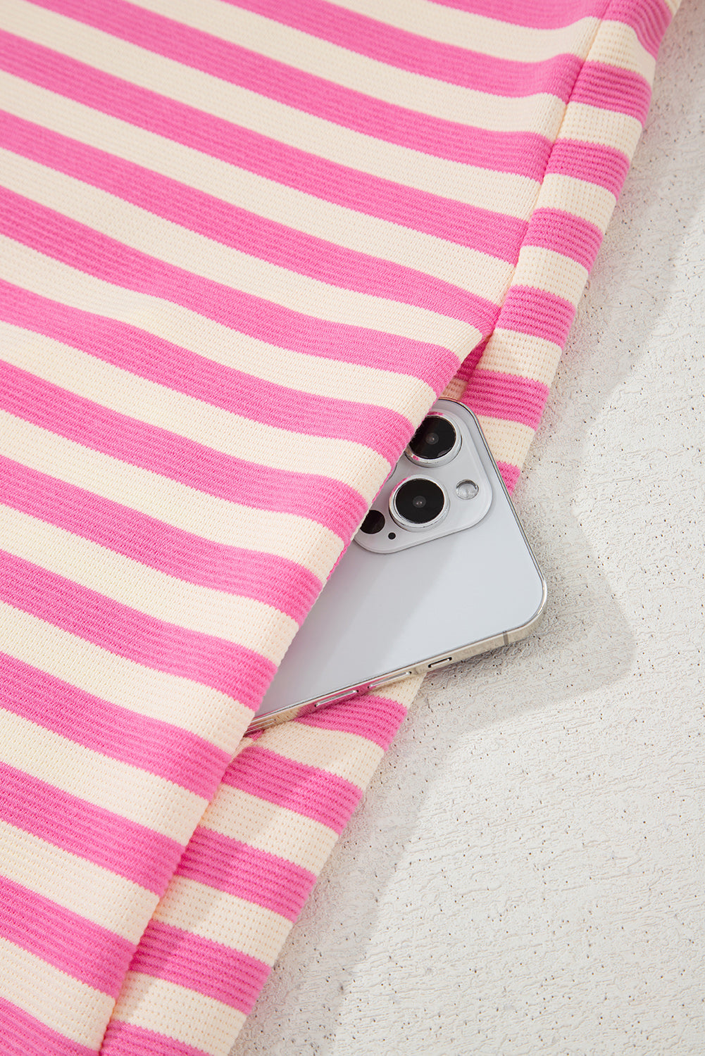 Pink Stripe Print Contrast Collar Split Neck Flutter Sleeve Short Dress