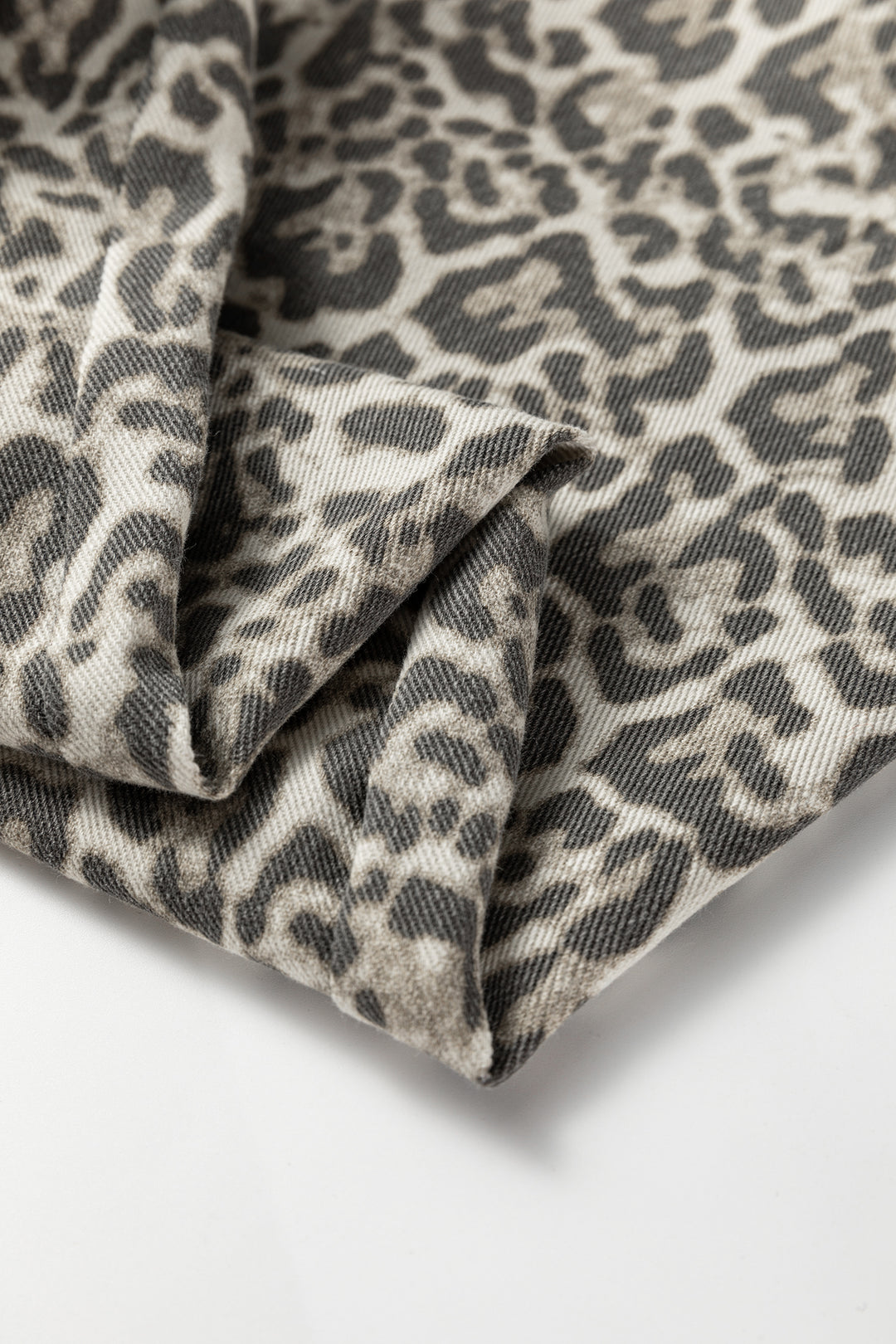 Brown Leopard Print Raw Hem Elastic Waist Loose Pull On Jeans