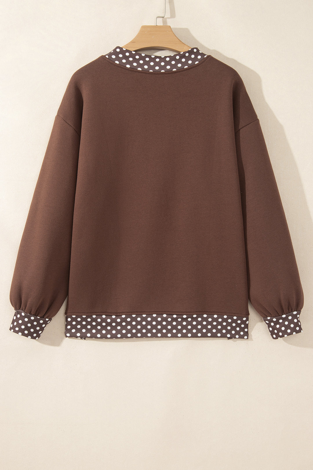 Brown Colorblock Polka Dot Contrast Trim Oversized Sweatshirt