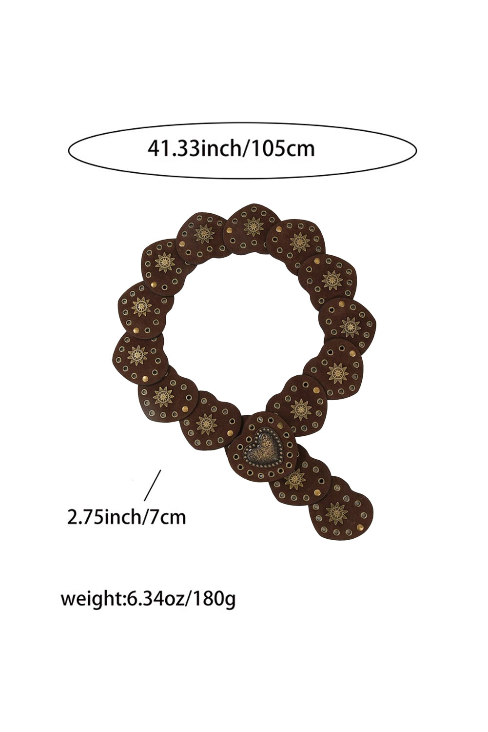 Ceinture bohème vintage en PU avec détails en bronze et cœur connecté