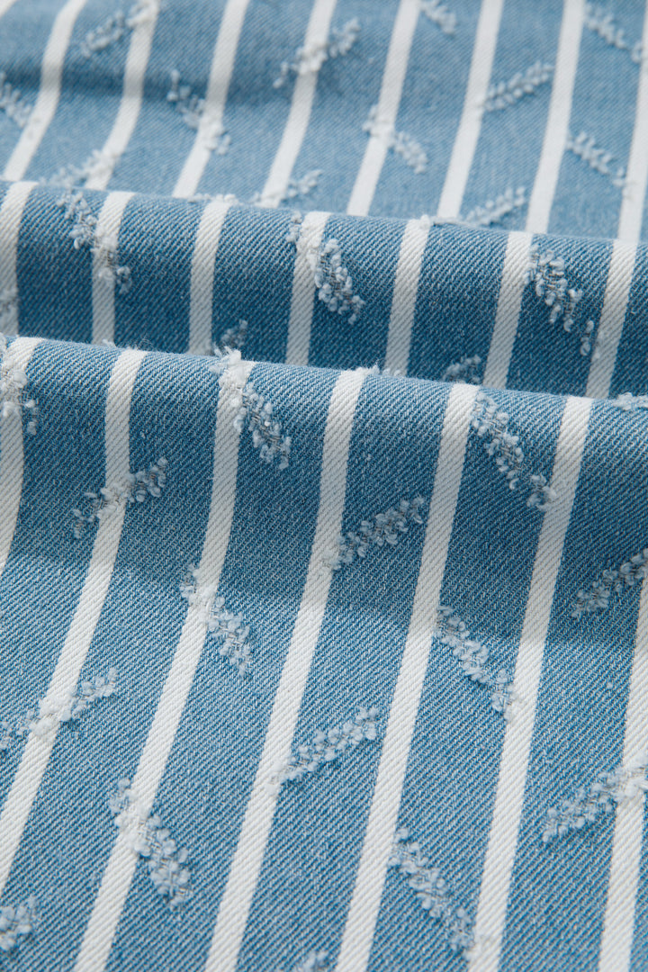 Myosotis Striped Distressed Ruffled Wide Leg Denim Overalls