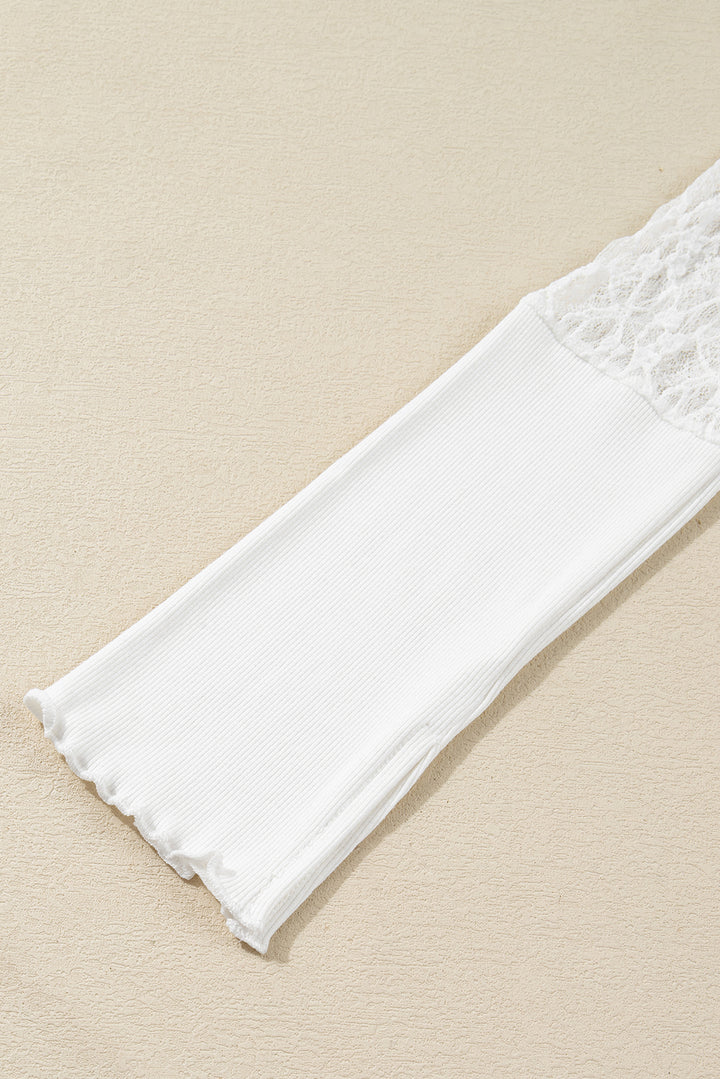 Sheer Lace Long Sleeve Slim Henley Top