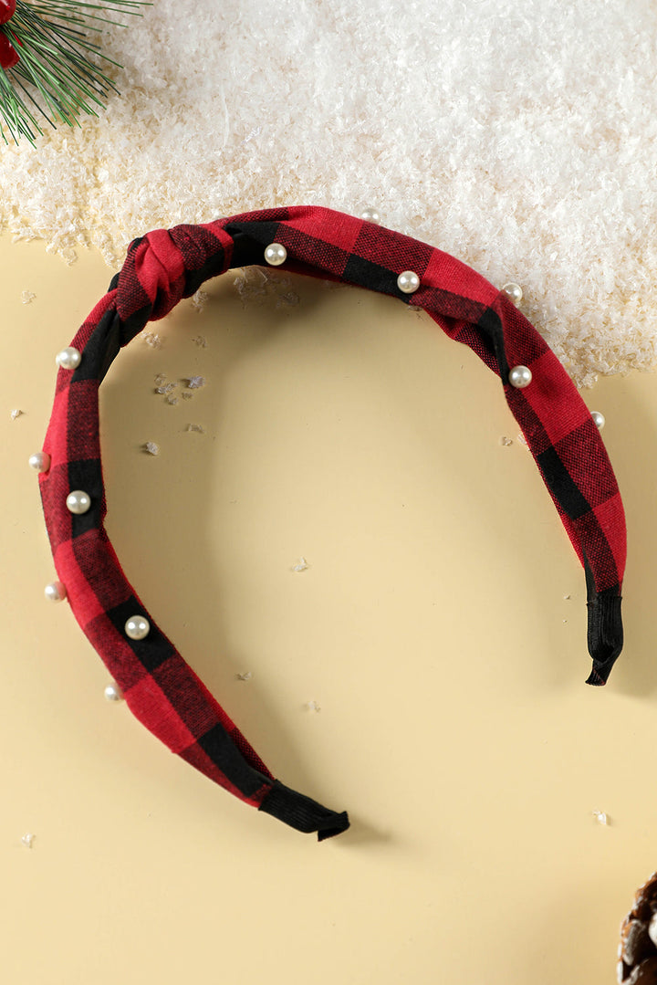 Bandeau noué à carreaux de Noël avec décoration en perles